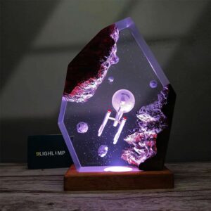 Sci-Fi Star Trek Resin Lamp – Enterprise Starship Scene, Space Galaxy LED Lamp